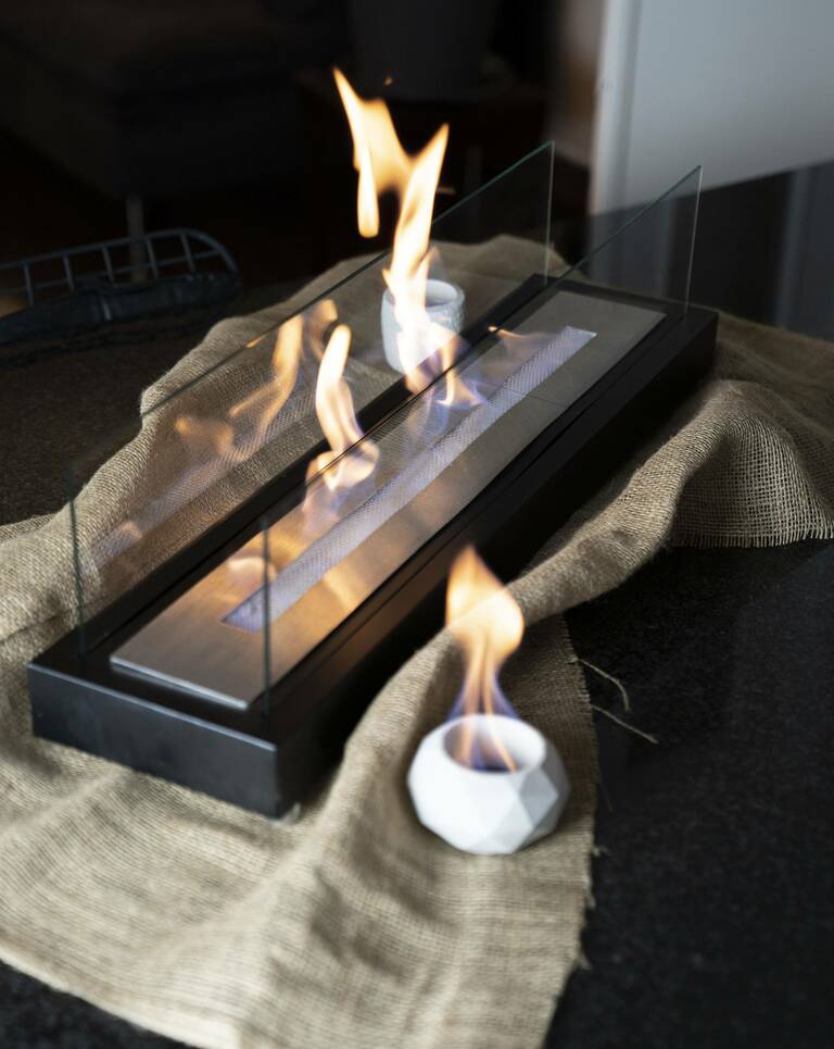 HOMINOVA - XXL Übertisch Kamin - rechteckig, schwarz