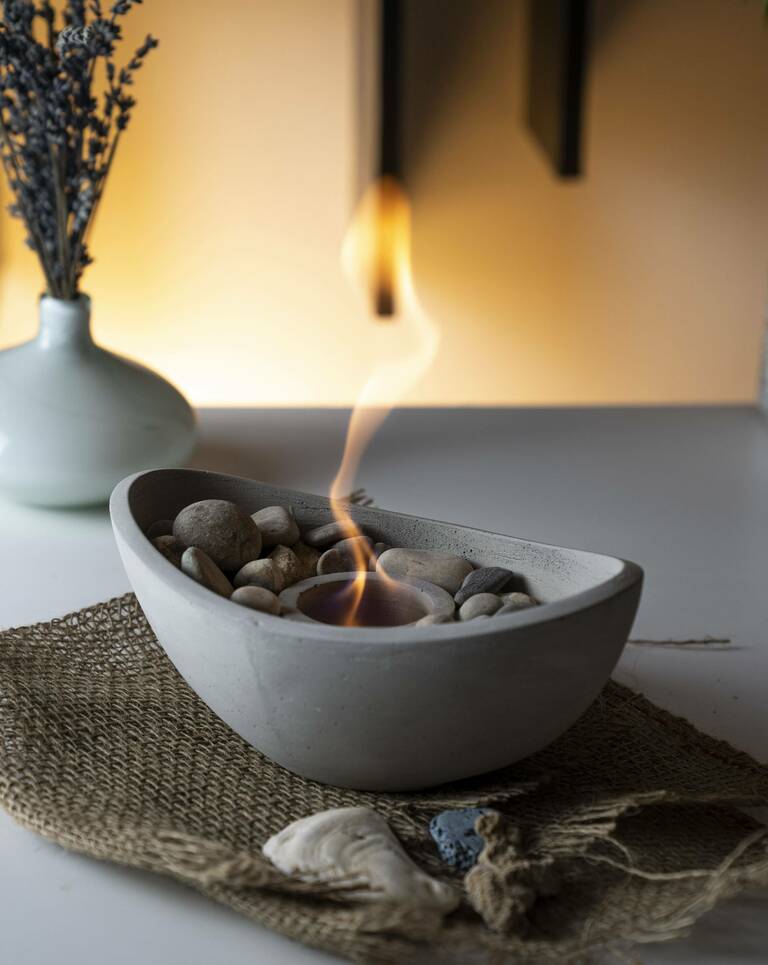 HOMINOVA - Übertisch Kamin - Beton - Schiffchen, grau