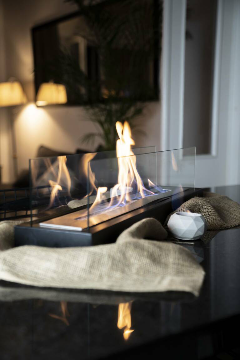 HOMINOVA - XXL Übertisch Kamin - rechteckig, schwarz